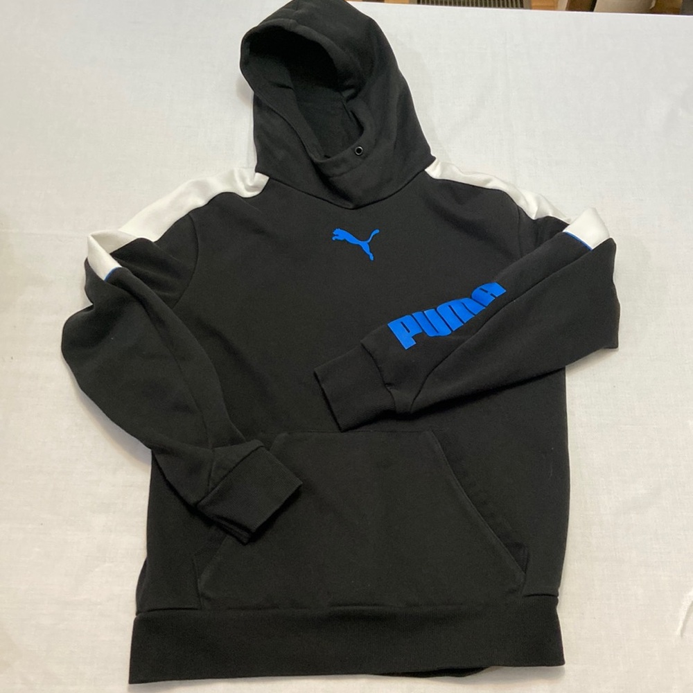 Puma Mens Black Hoodie Sweatshirt - No Hood String - Kangaroo Pocket-Size S